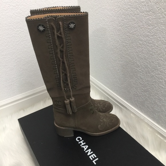 Tall Chanel Suede Boots - Picture 1 of 10